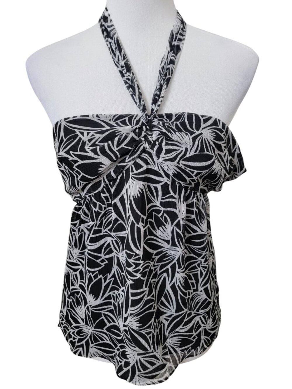 LOFT Size 2 Black & White Floral Halter Top